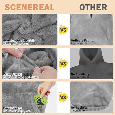 SCENEREAL Fleece Dog Sweaters Hoodie for Small Medium Large Dogs Girls Boys, Plush Fuzzy Dog Clothes Hoodies with Leash Hole, Winter/Fall Puppy Cold Weather Coat, Sherpa Hooded Sweatshirt, Grey S