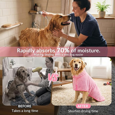 Bienbee Dog Bathrobe, Quick Drying Super Absorbent Pet Robes for Small Medium Large Dogs, Drying Coat for After Bath & Swim, Warm & Cozy Dogs Towels, Dog Puppy Bath Supplies, Pink S
