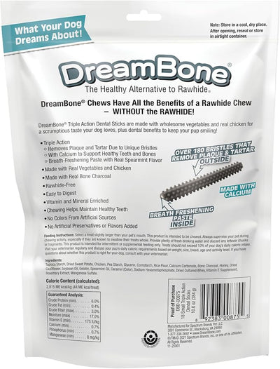 DreamBone Triple Action Dental Sticks Charcoal, 18 Count, Rawhide-Free Chews for Small and Medium Sized Dogs Freshens Breath