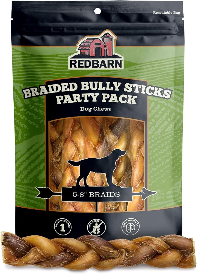 Pet Products All Natural 5"-8" Braided Bully Sticks for Small & Large Dogs - Healthy Long Lasting Beef Chews Variety Party Pack - Single Ingredient Low Odor Rawhide Free - 8 oz Bag