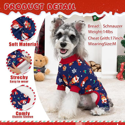 XPUDAC 4 Pack Dog Christmas Pajamas Stretchy Dog Clothes for Small Medium Dogs Girl Boy Christmas Puppy Outfit Pet Jumpsuits Pjs Winter Cat Costume, XS