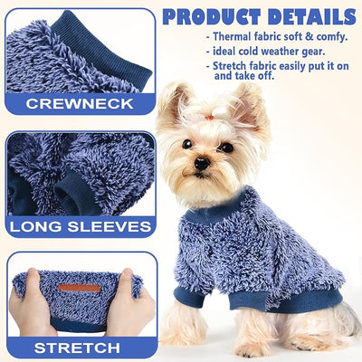 Fleece Dog Sweater Soft Fuzzy Warm Clothes for Small Dogs Girl Boy Soft Winter Coat Flannel Puppy Jacket Pet Clothes Outfit Sweater for Chihuahua, Bulldog, Dachshund(XXS,Navy Blue)