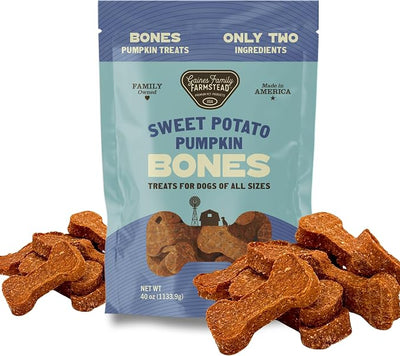 Gaines Family Farmstead Pumpkin & Sweet Potato Dog Bones – 40 oz Bag, Natural, Grain-Free Dog Treats for Digestive Health & Immunity – High-Fiber, Vitamin-Rich Chews, Made in USA