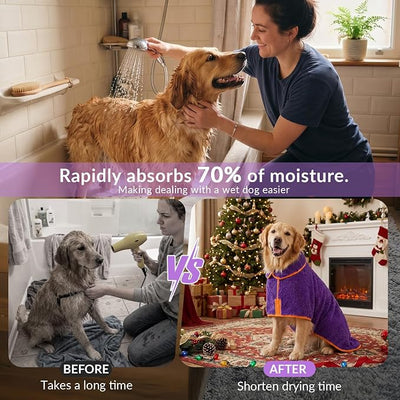 Bienbee Dog Bathrobe, Quick Drying Super Absorbent Pet Robes for Small Medium Large Dogs, Drying Coat for After Bath & Swim, Warm & Cozy Dogs Towels, Dog Puppy Bath Supplies, Purple L