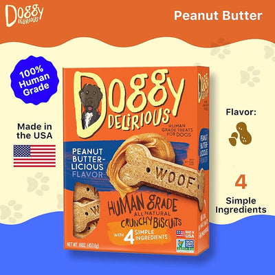 Wet Noses Doggy Delirious All Natural Dog Treats, Made in USA, 100% USDA Certified Organic, Non-GMO Project Verified, 14 Oz Box, Peanut-Butter Flavor, 2-Pack