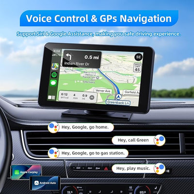 VUKARUAL Wireless Carplay and Android Auto Screen for Car, 7" HD Portable Touch Screen Car Stereo with Bluetooth, Backup Camera, Navigation, Mirror Link for All Vehicles