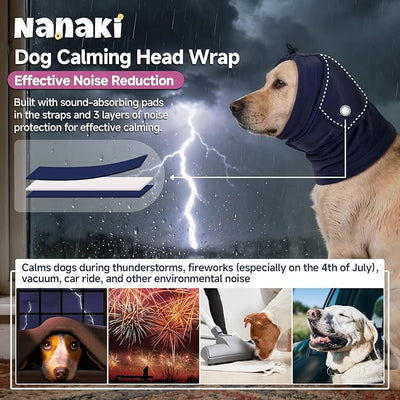 Nanaki Soft Calming Hoodie for Fireworks & Thunderstorm Noise Protection, Dog Ear Covers for Blow Drying Grooming, Dog Ear Wrap Hematoma Anti-Scratching, Snoods for Dogs Eating Drinking, Blue, M