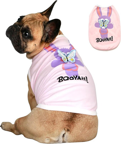 iChoue Frenchie Shirts for Dogs Cartoon Bunny Print Clothes Easter Outfits Costumes Rabbit Vests Cotton Tank Tops French Bulldog - Pink/Large