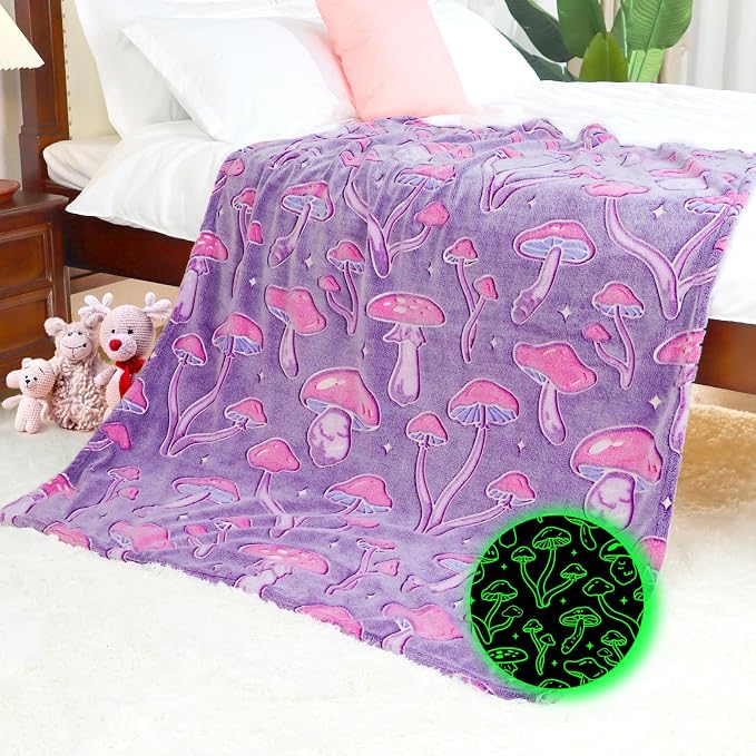 Mushroom Blanket Gifts for Women, Purple Cottagecore Fleece Throw Blanket for Couch Bed Sofa Camping Travel, Purple Gifts for Mom Grandma Mothers, Room Home Decor 50x60 Inches