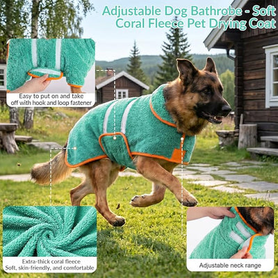 Bienbee Dog Bathrobe, Quick Drying Super Absorbent Pet Robes for Small Medium Large Dogs, Drying Coat for After Bath & Swim, Warm & Cozy Dogs Towels, Dog Puppy Bath Supplies,Lake Green XXL