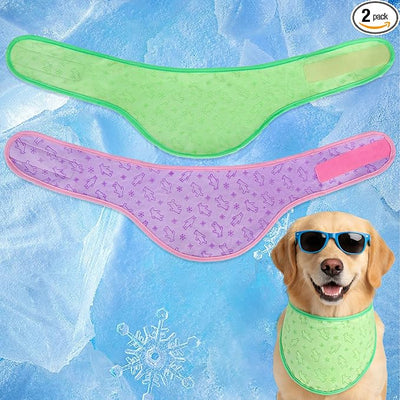 EXPAWLORER Dog Cooling Bandana - 2 Pack Instant Cooling Dog Bandanas, Chill Out Pet Cool Scarf Summer Essentials Ice Neck Cooler Wrap, Prevent Sunstroke for Small Medium Large Dogs, Purple Green XL