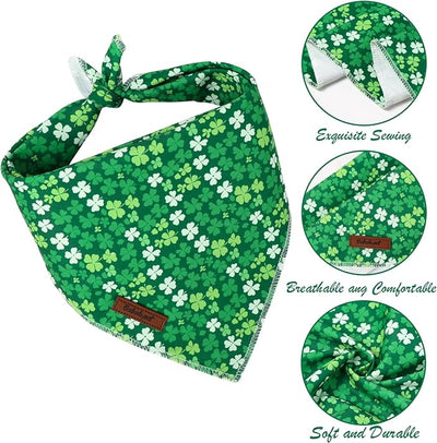 St. Patrick‘s Day Dog Bandana - Bold Green Shamrock Dog Neck Scarf, Soft Pet Bib for Medium Large Dogs, Holiday Photo Dogs Cats Prop for Daily Use Parties & Pet Photography L