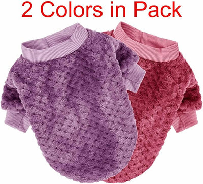 Dog Sweater, 2 or 3 Pack Dog Sweaters for Small Medium Dogs or Cat, Warm Soft Flannel Pet Clothes for Dogs Girl or Boy, Dog Shirt Coat Jacket (Small, Burgundy+Rosy)