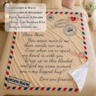 Birthday Gifts for Mum from Daughter Son,to My Mom Soft Throw Blanket, Custom Air Mail Love Letter Dear Mother Cozy Flannel Blanket Presents for Mom 50x60 Inches