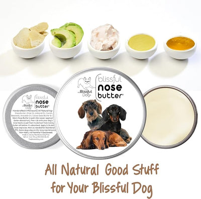 The Blissful Dog Daschund Nose Butter for Dry, Cracked Skin, Lick-Safe Dog Nose Balm with Moisturizing Shea Butter, Almond, Olive, and Essential Oils, Pet Supplies, Uncented, 4 oz.