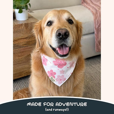 Snap-On Dog Bandana for Small Medium Large Pets, Dogs Cats Adjustable Handkerchief Scarf for Girl & Boy, Funny Cute Puppy Apparel & Accessories (Pink Flowers, Medium)