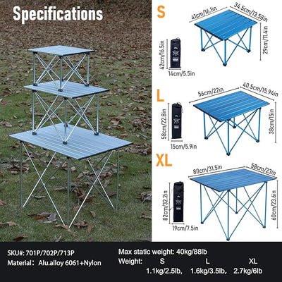 iClimb Ultralight Compact Camping Folding Table with Carry Bag (Reinforced Blue - L)