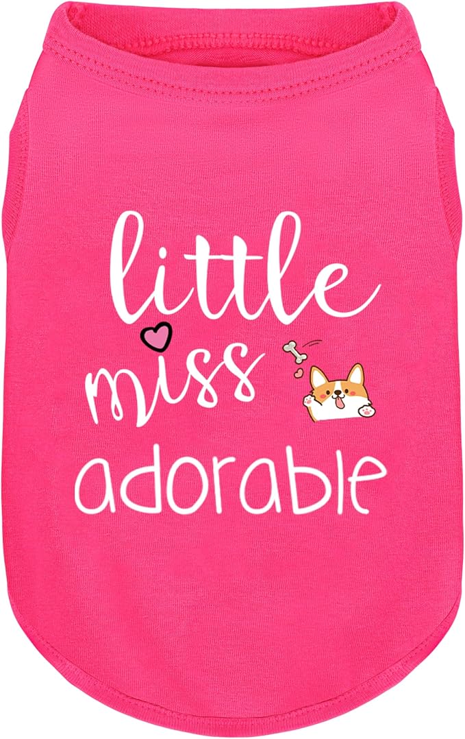 Cotton Dog Shirt with 'Little Miss Adorable' Corgi Head Print, Soft & Breathable Pet Apparel for Small, Medium, and Large Dogs, All-Season Sleeveless Vest, Cute and Comfortable Dog Outfit.Pink 3XL