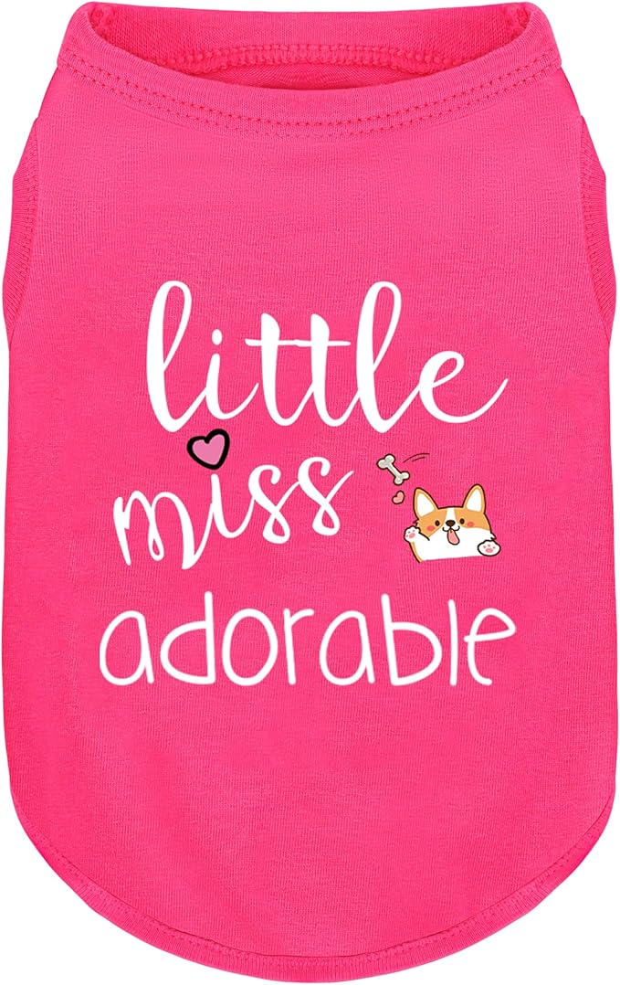 Cotton Dog Shirt with 'Little Miss Adorable' Corgi Head Print, Soft & Breathable Pet Apparel for Small, Medium, and Large Dogs, All-Season Sleeveless Vest, Cute and Comfortable Dog Outfit.Pink 4XL