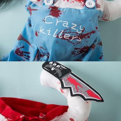 Dog Halloween Deadly Costume Set Cute Funny Cosplay Chucky Outfits Puppy Halloween Theme Party Clothes(Medium)