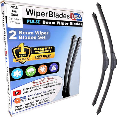 WiperBladesUSA Wiper Blades Set w/ 1yr warranty compatible with Kia Soul 2013 Wipers (Set of 2) Pulse Wipers