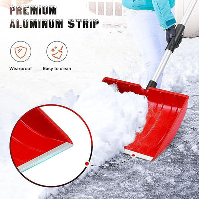 Snow Shovel Detachable Lightweight Portable Heavy Duty Adjustable Length Emergency Car Garden Camping Outdoor Aluminum PP Material 47.2 Inch (Red)