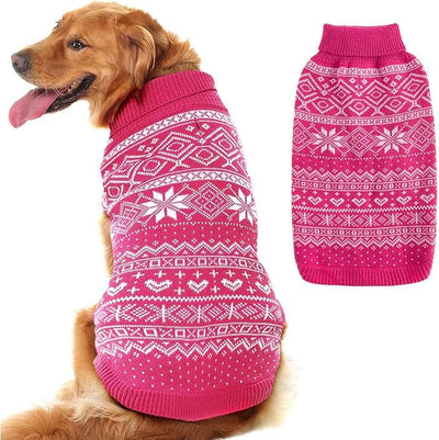 HOMIMP Dog Sweater Argyle - Warm Sweater Winter Clothes Puppy Soft Coat, Ugly Dog Sweater for Small Medium and Large Dogs, Pet Clothing Boy Girl Pink