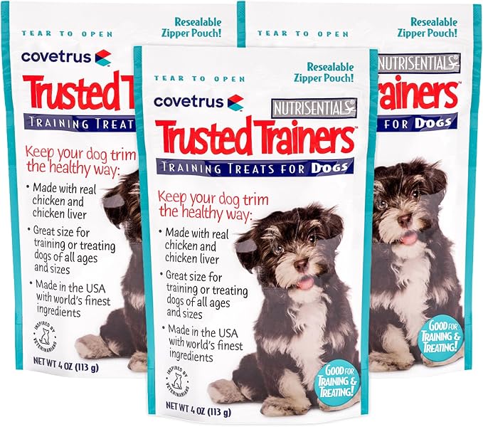 Covetrus NutriSentials Trusted Trainers Soft Dog Training Treats, Real Chicken & Chicken Liver Rewards for Puppies and Adult Dogs, Low Calorie Training Treats, Made in USA, 3 Pack (4 oz Each)