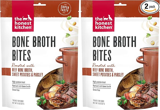 Human Grade Bone Broth Bites: Roasted with Beef Bone Broth & Sweet Potatoes,8 oz Bag,(Pack of 2)