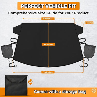 Windshield Cover for Ice and Snow Heavy Duty 600D Oxford Fabric Magnetic Windshield Protector for Car SUV Truck Windproof Waterproof Frost Cover with Side Mirror Covers (Large (74"x43"))