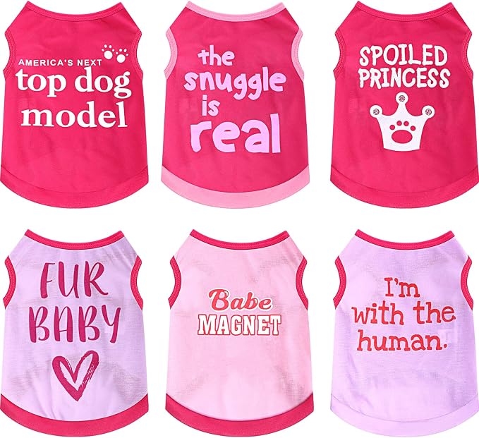 6 Pack Chihuahua Dog T Shirt Girl Dog Puppy Clothes Breathable Outfit Pet Costume Summer Cat Clothes Dachshund Puppy Accessories Printed Shirts(Large)