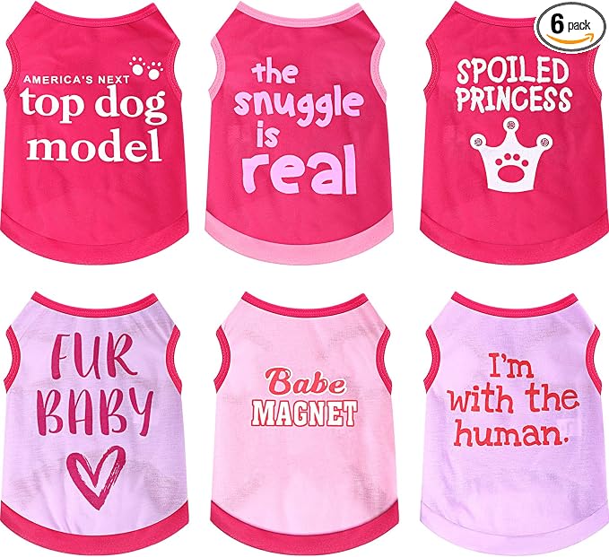 6 Pack Chihuahua Dog T Shirt Girl Dog Puppy Clothes Breathable Outfit Pet Costume Summer Cat Clothes Dachshund Puppy Accessories Printed Shirts(Medium)