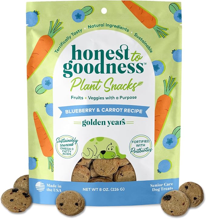 Plant Snacks Golden Years Senior Support Dog Treats, Blueberry & Carrot Recipe, 8oz