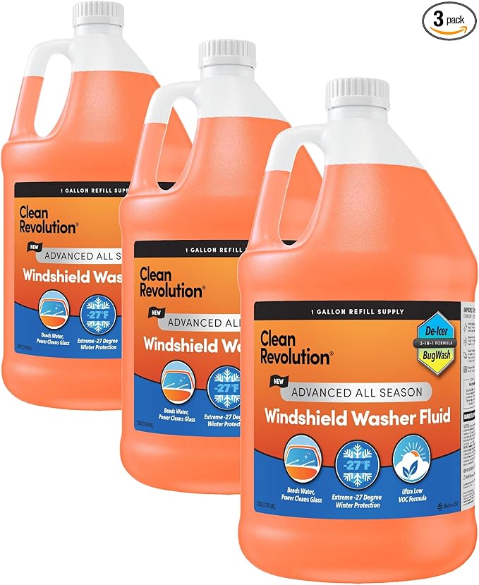Clean Revolution Advanced All Season Windshield Washer Fluid Ultra Low VOC Formula - Extreme -27°F Winter Protection - Made in USA (Pack of 3)