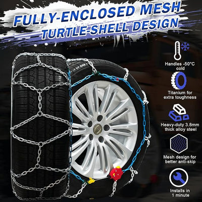 AutoFixing Snow Chains Tire Chains For Light Truck SUV Pickup Trucks, Easy installation, Contains Titanium for Wear Resistance, Set of 2(HRV255)