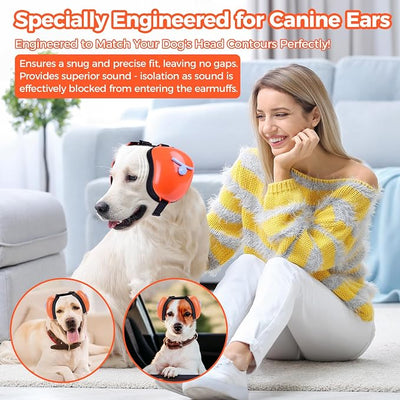 New Dog Ear Muffs for Noise Protection - 30dB NRR Dog Headphones, Noise Cancelling Hearing Protection Against Thunder/Fireworks/Vacuums, Upgraded Design with Bell Accent (Orange, X-Large)