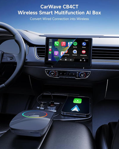 Wireless Carplay Adapter - Magic AI Box CarPlay Android Auto Wireless, Dual Wi-Fi & BT USB Playback, AI-Powered, OTA, Video Box for YouTube, Netflix, CB4CT-GY