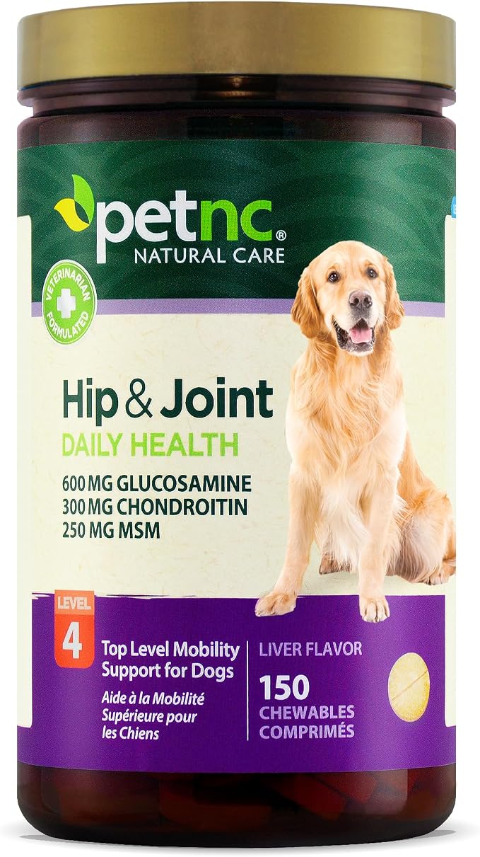 PetNC Level-4 Hip & Joint Health Supplement for Dogs (150 Count), Glucosamine Chondroitin MSM Dog Chews with Manganese, Liver-Flavored Bone & Joint Support Supplement