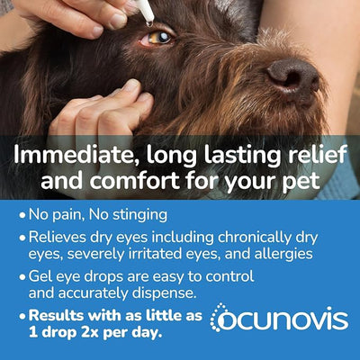 Sentrx - Ocunovis Gel Eye Drops for Dogs and Cats with Dry Eyes, Hydrating Cat and Dog Eye Drops with Hyaluronic Acid, Non-Blurring and Non-Stinging Artificial Tears, 5 ml, 6 Pack