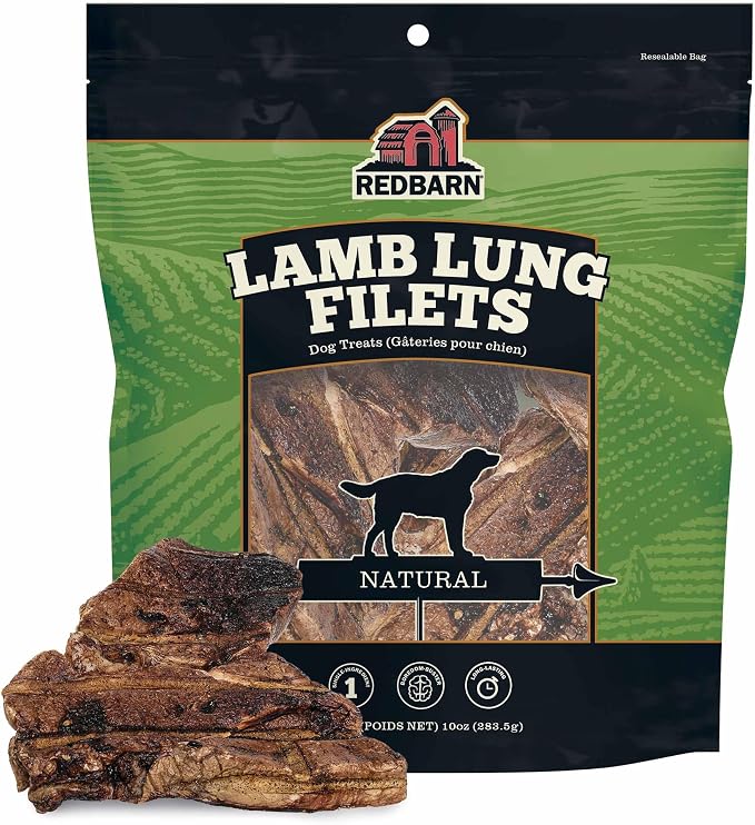Lamb Lung Filets - Oven Roasted Jerky-Style Dog Treats, Flavorful, Tasty & Highly Palatable Chews, Single Ingredient Protein – 10 oz, 1 Bag