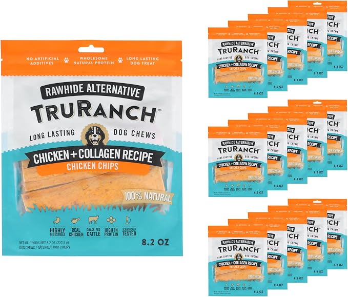 TRURANCH Collagen Chips - Collagen Dog Treats - Long Lasting Healthy Joint Support - Rawhide Alternative Chips - Skin & Coat Health - Made with Real Chicken, Value Pack, 15 Bags, 7.5 lbs