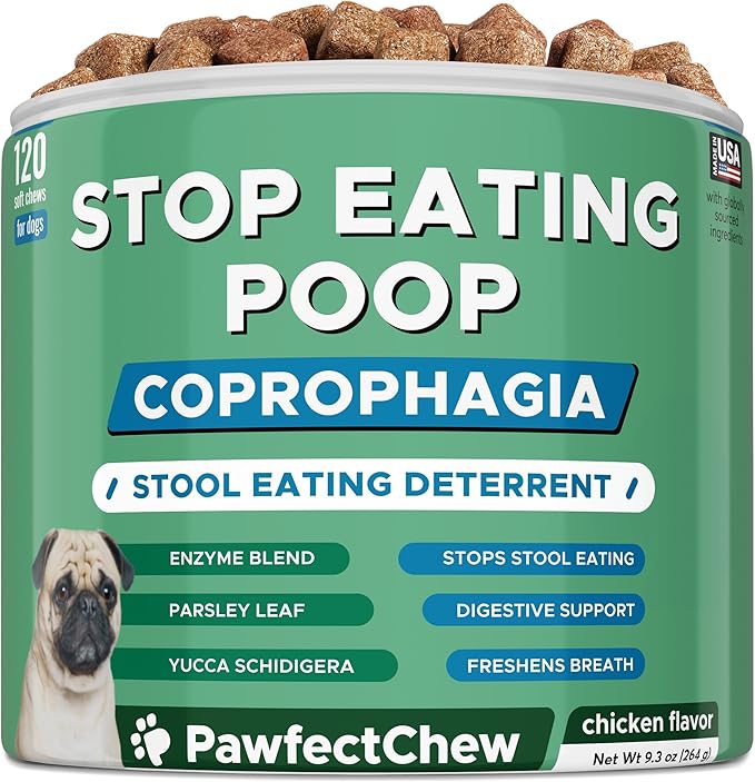 No Poo Chews for Dogs - Coprophagia & Stool Eating Deterrent with Probiotics, Digestive Enzymes & Breath Aid Support - Stop Dog Poop Eating - Made in USA - 120 Soft Chews