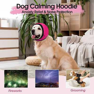 Dog Calming Hoodie, Dog Ear Muffs Noise Protection & Anxiety Relief, No Shake Ear Wraps for Dogs Quiet Ears Cover Headband for Fireworks Grooming Swimming Bathing Force Drying