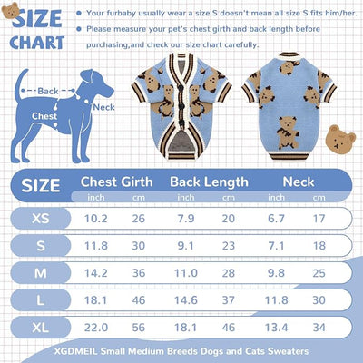 Small Dog Sweaters Cute Bear Knitted Dog Cardigans Clothes for Small Medium Dogs Soft Pet Puppy Cat Knitting Outfits Fall Winter Warm Boy Girl Dogs Knitwear Coat Apparel（Blue,X-Small）