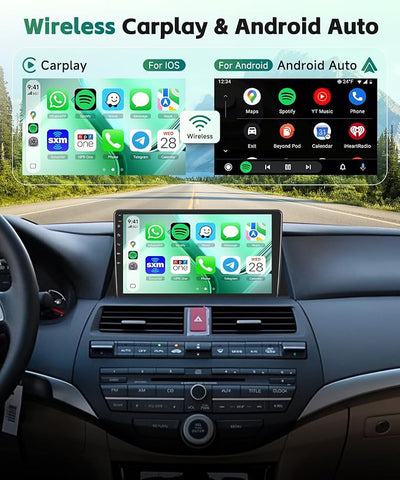 4Core 4G+64G Car Stereo for Honda Accord 8th 2008 2009 2010 2011 2012 2013, Wireless Carplay Android Auto, 10" Screen Radio with Backup Camera, Bluetooth Stereo for Honda, WiFi GPS, SWC, EQ/FM/RDS