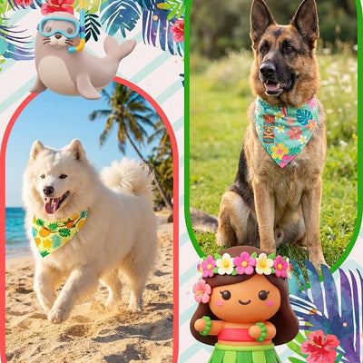 Weewooday 50 Pcs Summer Bandanas Bulk for Dogs Kerchief Bibs Scarves with Beach, Fruit, Hawaii Ice Cream Luau Aloha Pool for Small Medium Large Grooming Accessories(31.5 x 21.7 X21.7 Inch)