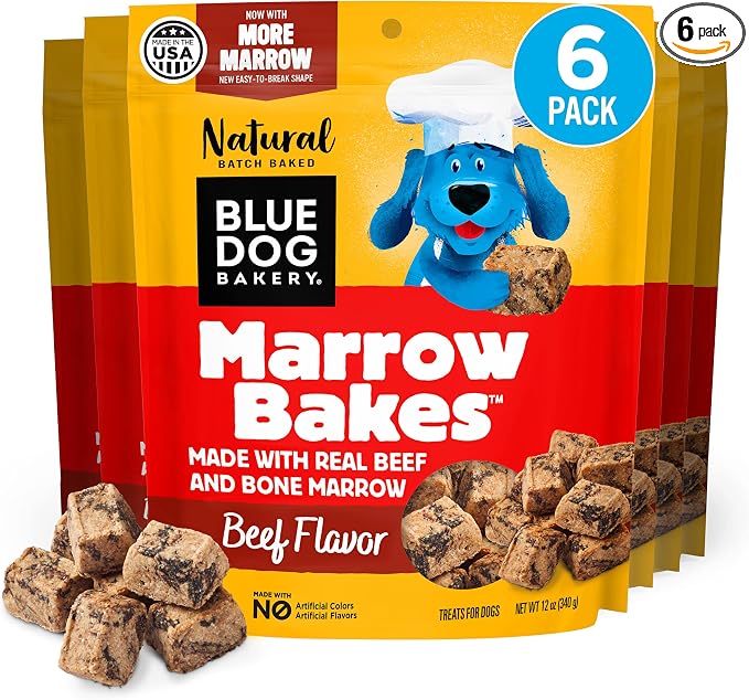 Blue Dog Bakery MarrowBakes Snacks | Small, Crunchy Beef Flavor Treat | Natural Healthy Dog Treats, 12 oz (Pack of 6)