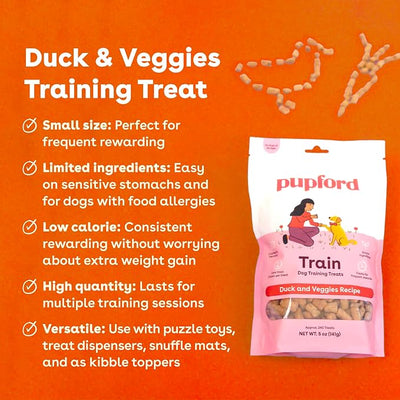 Pupford Freeze Dried Training Treats for Dogs & Puppies, 190+ Four Ingredient Bites (Duck & Veggies, 2.75 oz)