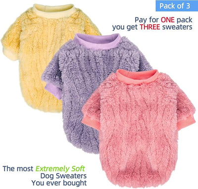 FabriCastle Dog Sweater, 3-Pack Dog Clothes & Coat, Pet Jacket for Small or Medium Dogs Boy or Girl, Soft and Warm Cat Sweaters Doggy Apparel Costumes Christmas (Lavender,Pink,Butter Yellow, Medium)
