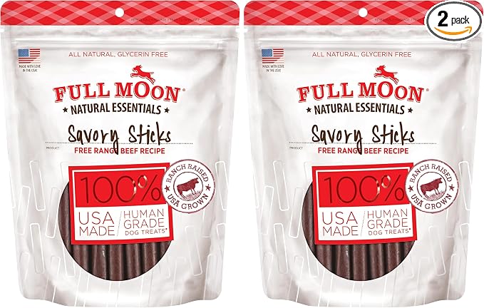 Full Moon All Natural Human Grade Dog Treats, Essential Beef Savory Sticks, 22 Ounce, 1.375 Pound (Pack of 2)
